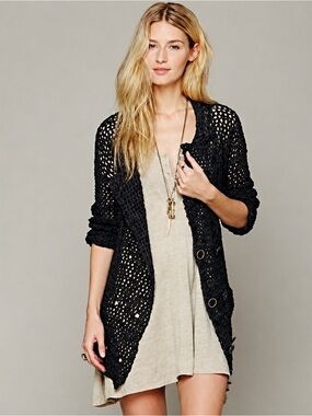 Free People Grey Crochet Cardigan